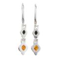 Back view of 925 sterling silver French leverback earrings with genuine Baltic honey and green amber stones, showing open-back settings on a white background.