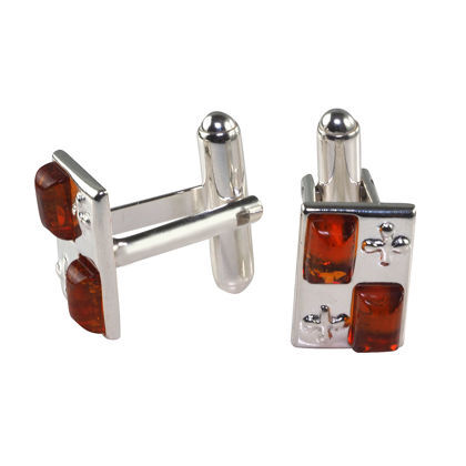 Sterling Silver and Baltic Honey Amber Rectangle Casino Cufflinks
