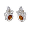 GIA Certified Sterling Silver and Baltic  Amber Stud Earrings "Berry"