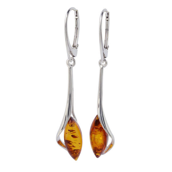 Sterling Silver and Baltic Honey Amber Dangling Earrings "Angela"