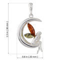 Sterling Silver and Baltic Honey Amber Fairy On The Crescent Moon Pendant
