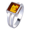 Sterling Silver and Baltic Honey  Amber Flat Square Ring "Lottie"