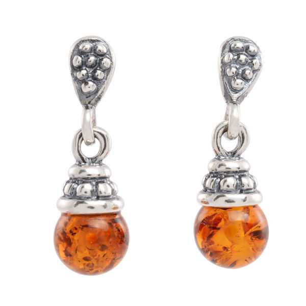 Sterling Silver and Baltic Honey Amber Dangling Earrings "Iris"