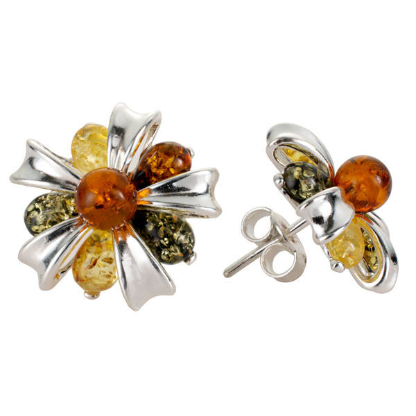 Sterling Silver and Baltic Multicolored Amber Earrings "Clemence"