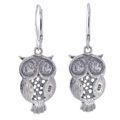 Sterling Silver and Baltic Amber French Lever Back  Owl Earrings