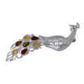 Sterling Silver and Baltic Multicolored Amber Peacock Brooch