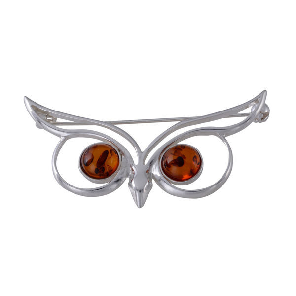 Sterling Silver and Baltic Honey Amber Owl Brooch