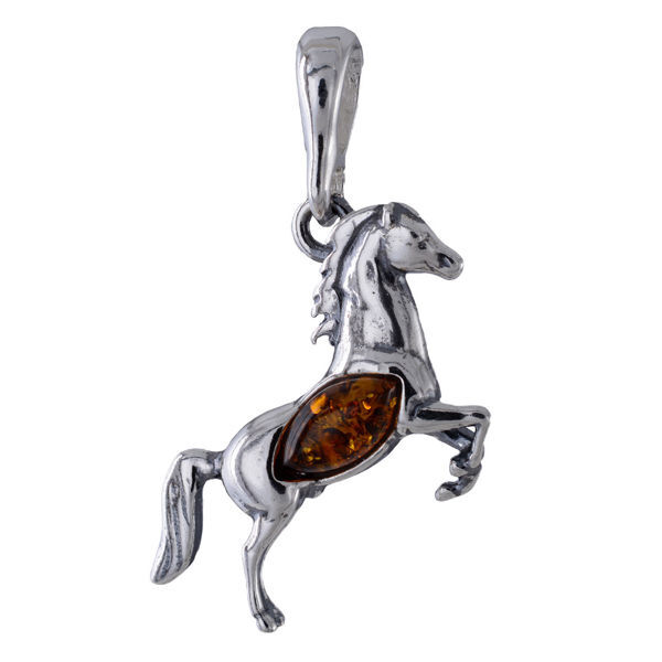 Sterling Silver and Baltic  Honey Amber Horse Pendant