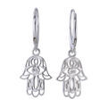 Sterling Silver and Baltic Amber French Lever Back  Amber Hamsa Hand Earrings