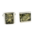 Amber Jewelry - Sterling Silver and Baltic Green Amber Rectangle Cufflinks