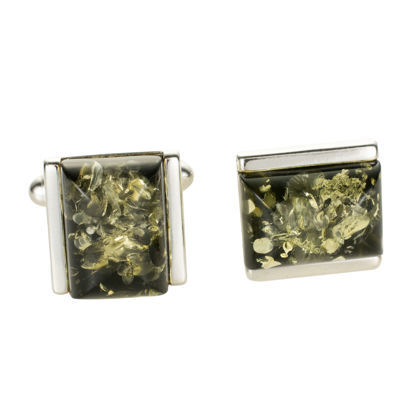 Sterling Silver and Baltic Green Amber Rectangle Cufflinks
