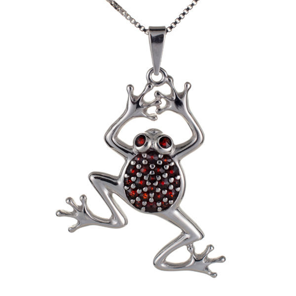 Bohemian Garnet Sterling Silver Frog Pendant Necklace