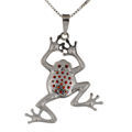 Bohemian Garnet Sterling Silver Frog Pendant Necklace