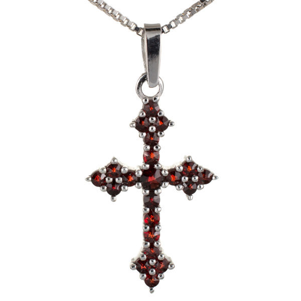 Bohemian Garnet Sterling Silver Cross Pendant