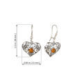 Sterling Silver Lace and Baltic Honey Amber Kidney Hook  Heart Earrings