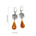 Sterling Silver Vintage Style French Leverback Baltic Amber Rose Earrings