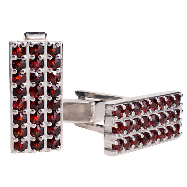 Bohemian Garnet Sterling Silver Rectangle Cufflinks