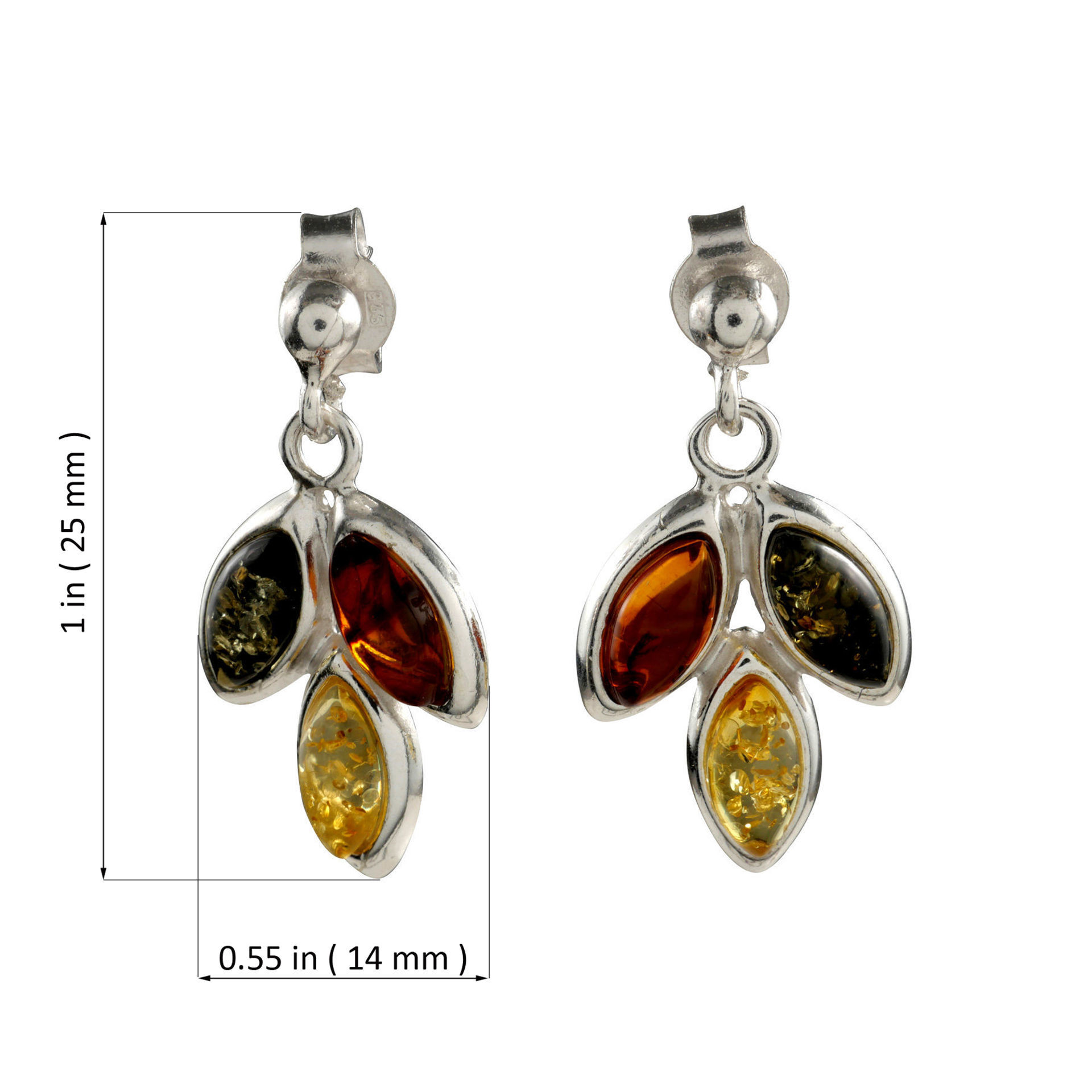 Sterling Silver and Baltic Multicolored Amber Earrings 