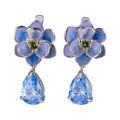 Sterling Silver Blue Enamel and Cubic Zirconia English Lock Flower Earrings