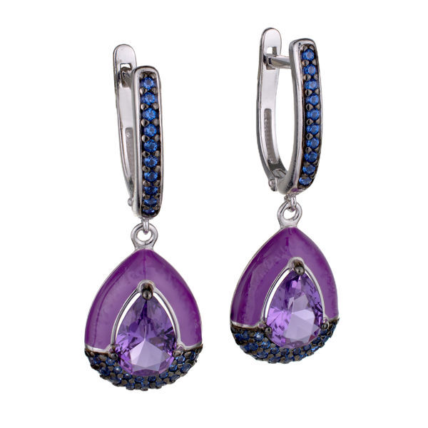 Sterling Silver Lab Created Amethyst English Lock Earrings