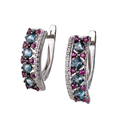 Sterling Silver Blue Topaz and Lab Created Ruby English Lock Earrings