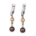 Sterling Silver Crystal Pearls Dangle English Lock Earrings