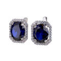 Sterling Silver Lab Created Sapphire And Cubic Zirconia English Lock Earrings