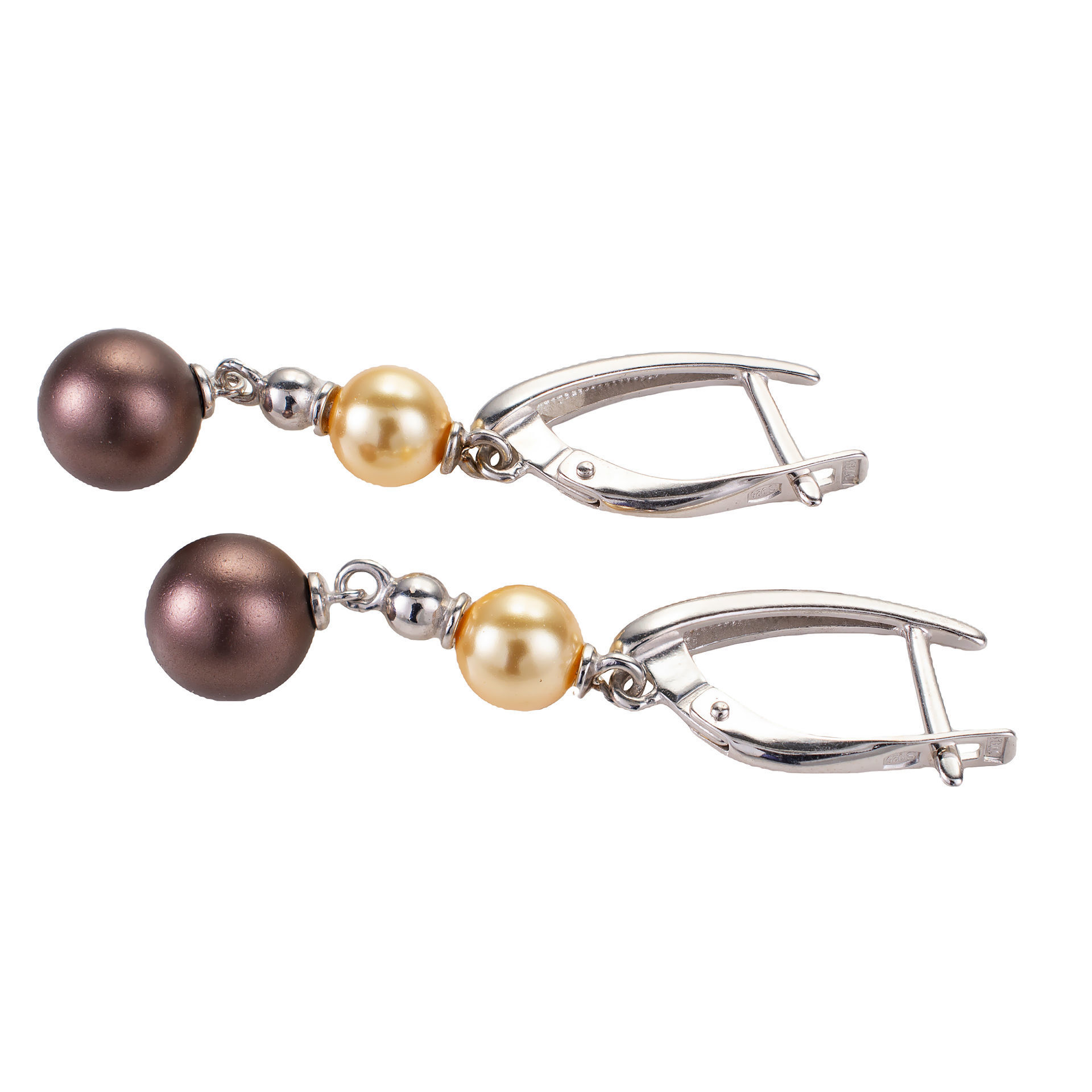 Sterling Silver Crystal Pearls Dangle English Lock EarringsAmber Jewelry Baltic Amber