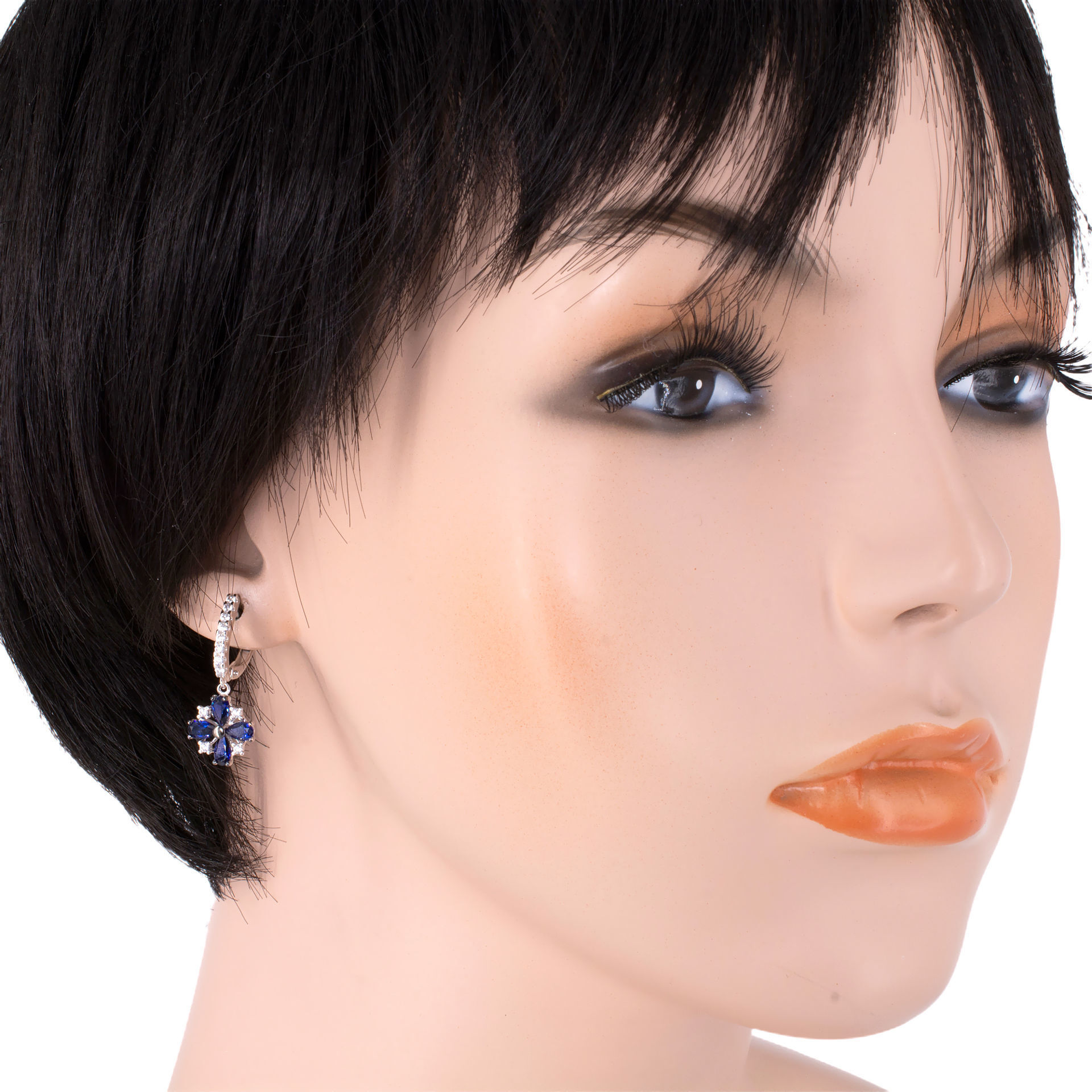 Sterling Silver Lab Created Sapphire and Cubic Zirconia Dangle English