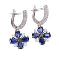 Sterling Silver Lab Created Sapphire and Cubic Zirconia Dangle English Lock Earrings