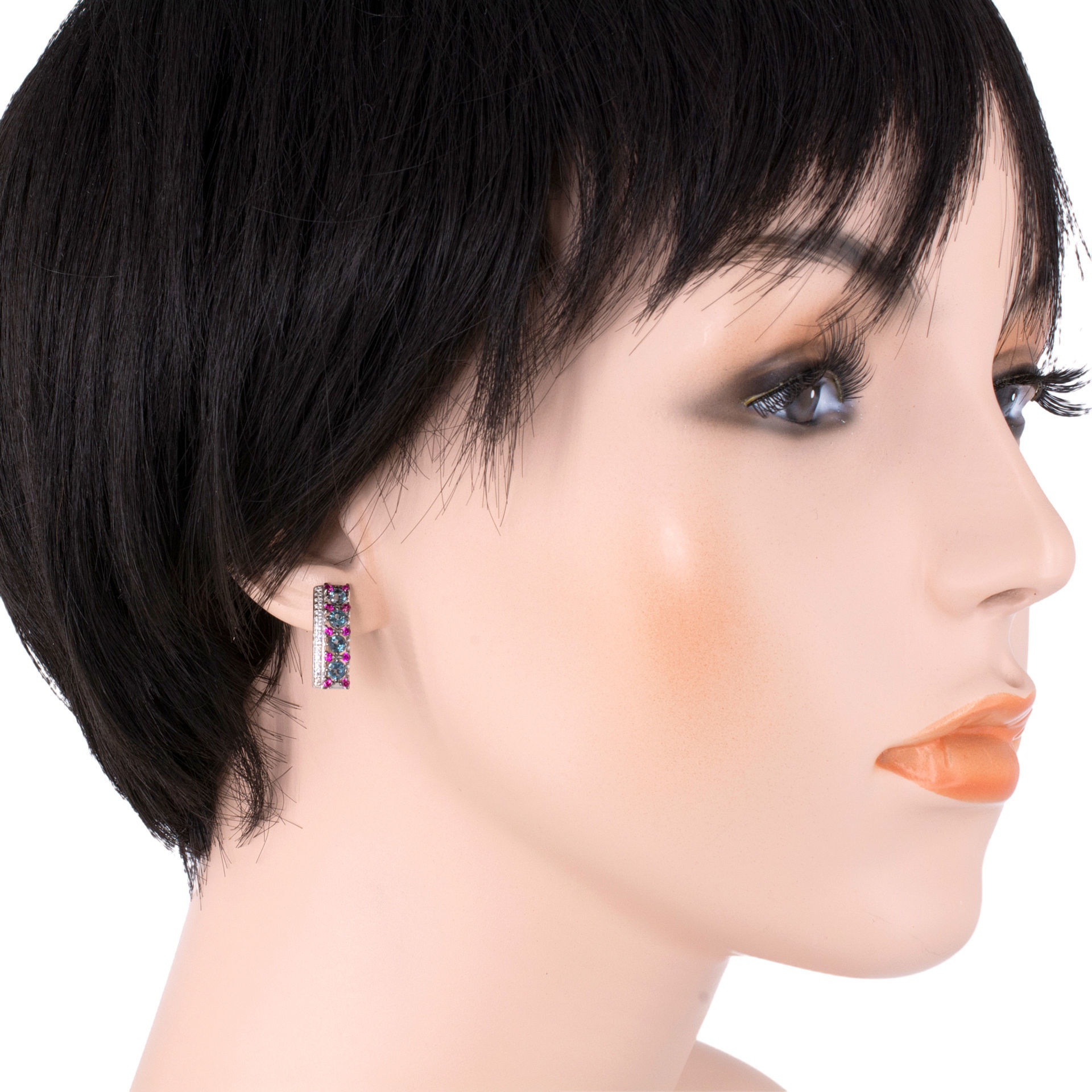 Sterling Silver Blue Topaz and Lab Created Ruby English Lock Earrings