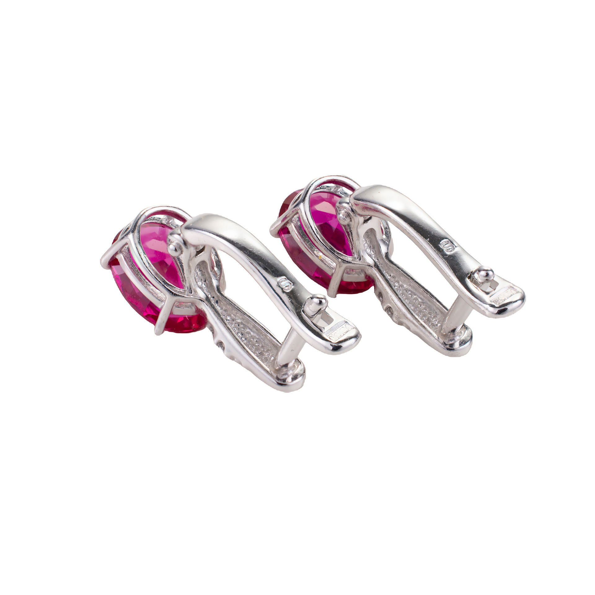 Sterling Silver Lab Created Ruby and Cubic Zirconia English Lock Earrings