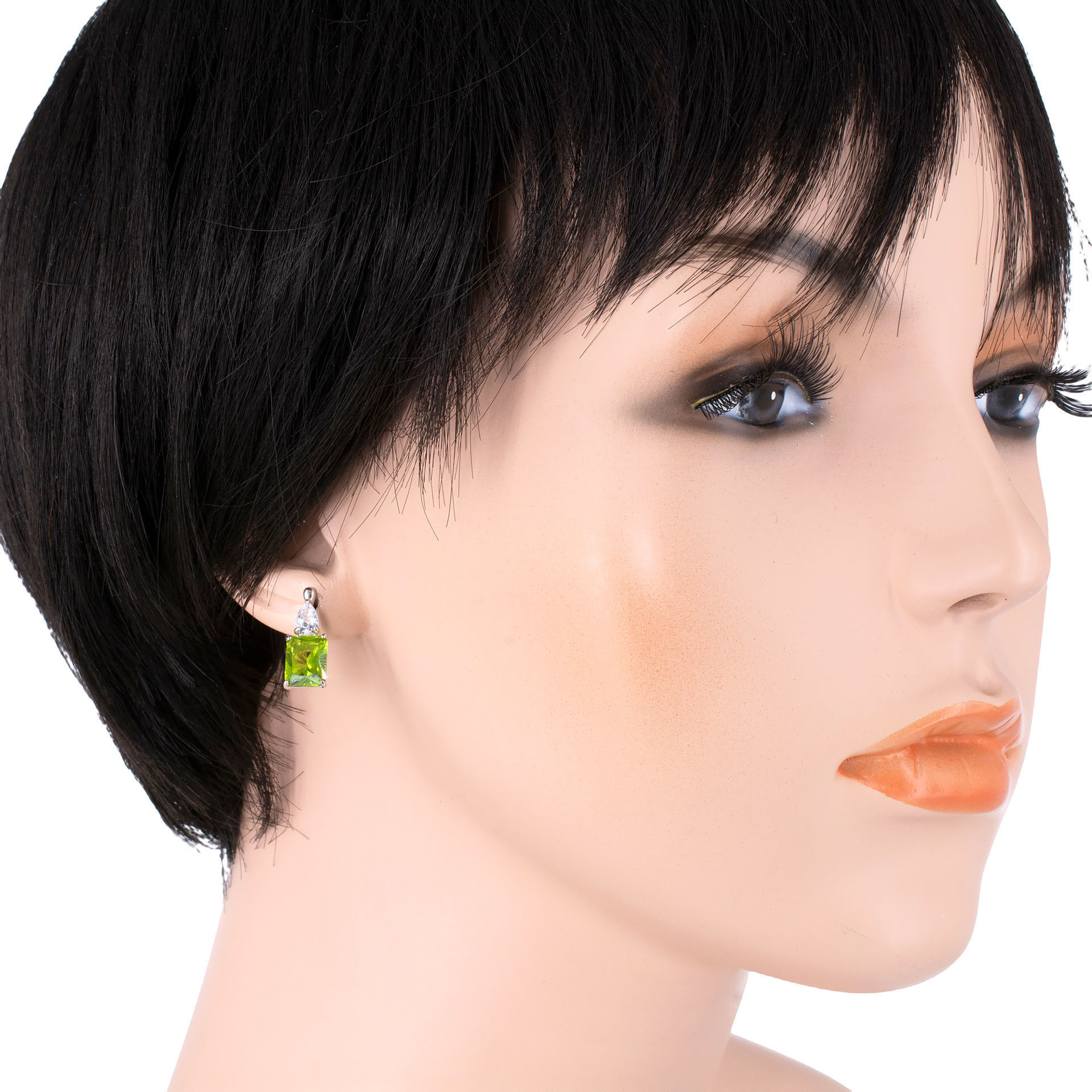 Sterling Silver Octangle Lab Created Peridot English Lock Earrings