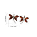 Sterling Silver and Baltic Honey Amber Post Back Dragonfly Earrings