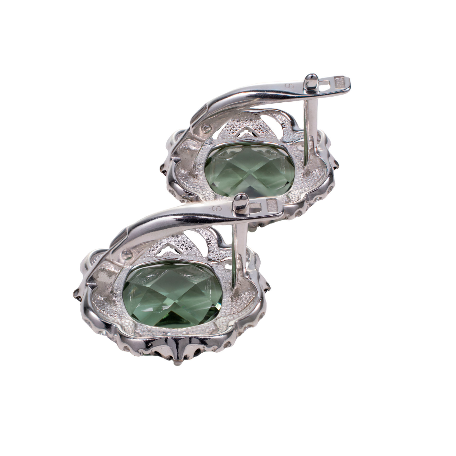 Sterling Silver Lab Created Quartz Cubic Zirconia English Lock Earrings