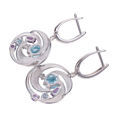 Sterling Silver Amethyst Sky Blue Topaz and Cubic Zirconia Dangle English Lock Earrings