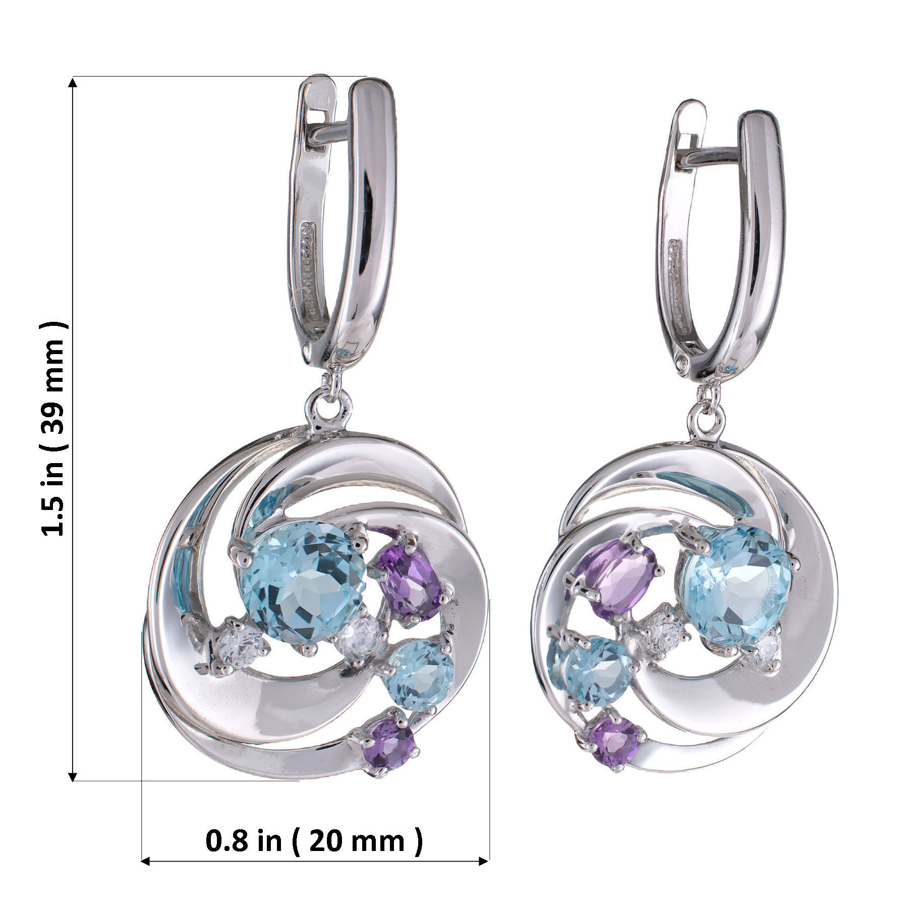 Sterling Silver Amethyst Sky Blue Topaz and Cubic Zirconia Dangle