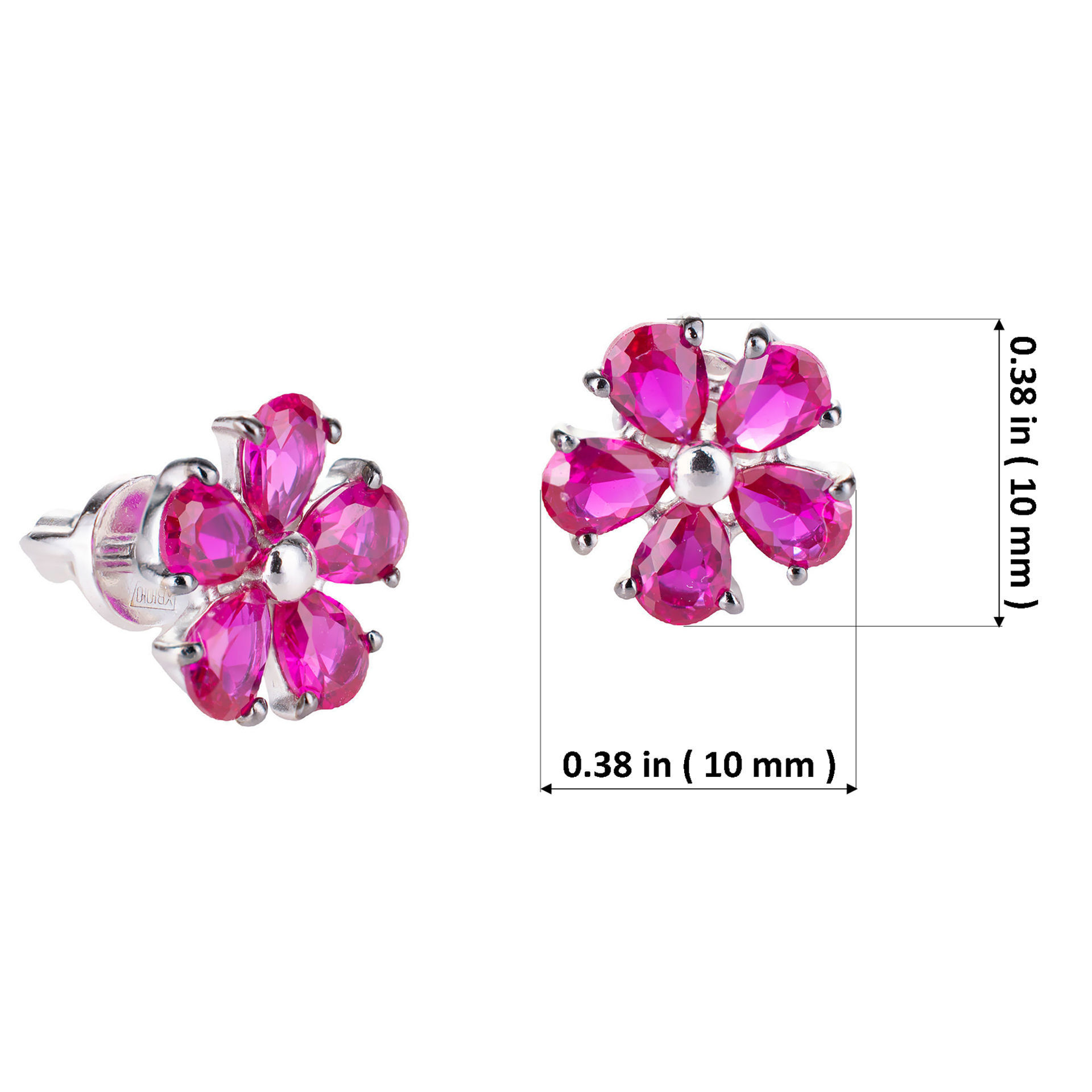 Sterling Silver Lab Created Ruby Screw Back Carnation Earrings