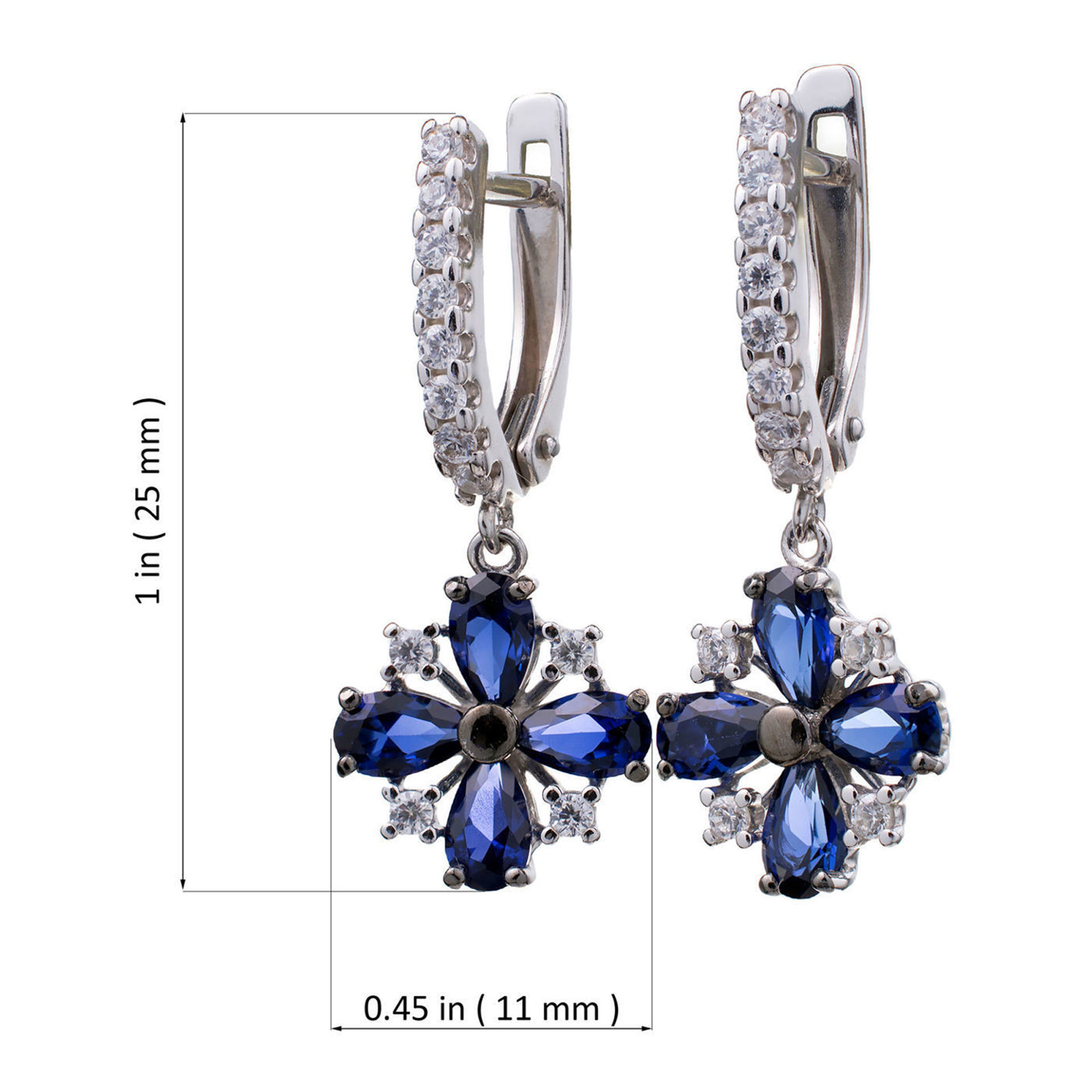 Sterling Silver Lab Created Sapphire and Cubic Zirconia Dangle English ...