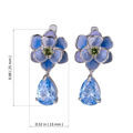 Sterling Silver Blue Enamel and Cubic Zirconia English Lock Flower Earrings