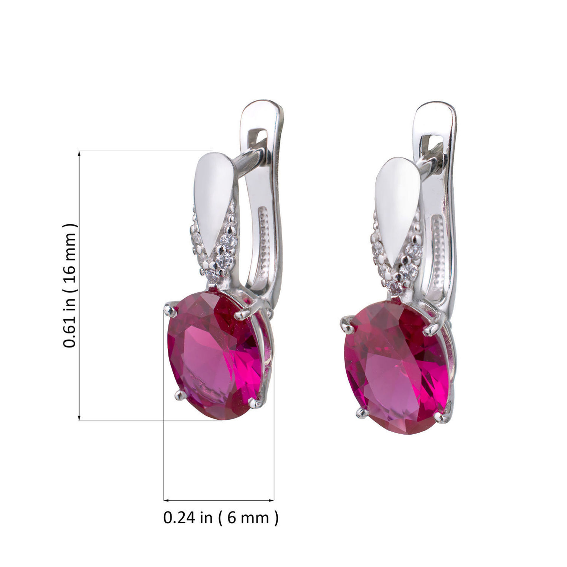 Sterling Silver Lab Created Ruby and Cubic Zirconia English Lock Earrings
