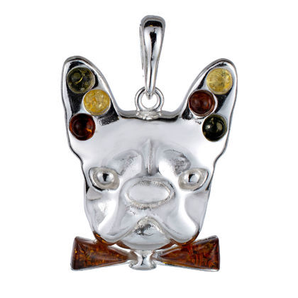 Sterling Silver and Baltic Amber French Bulldog Pendant