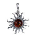 Sterling Silver and Baltic Amber Sun and Crescent Moon Pendant