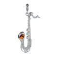 Sterling Silver and Baltic Amber Saxophone Pendant