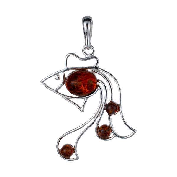 Sterling Silver and Baltic Honey Amber Fish Pendant