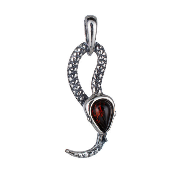 Sterling Silver and Baltic Amber Snake Pendant