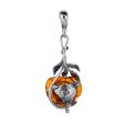 Back view of genuine Baltic amber open rose pendant in 925 sterling silver showing the detailed stem and leaf setting and the 925 hallmark stamp on a white background.