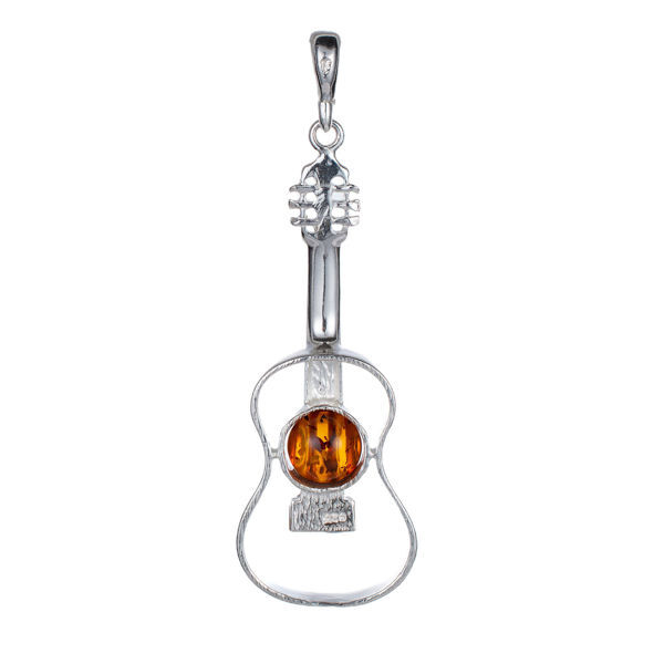 Sterling Silver and Baltic Amber Guitar Pendant