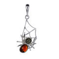 Sterling Silver and Baltic Amber Spider On Web Pendant