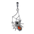 Sterling Silver and Baltic Amber Spider On Web Pendant